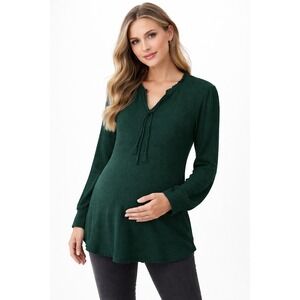 Gilli Linsy Maternity Tie Detail Knit Top Women XL Dark Green NWT